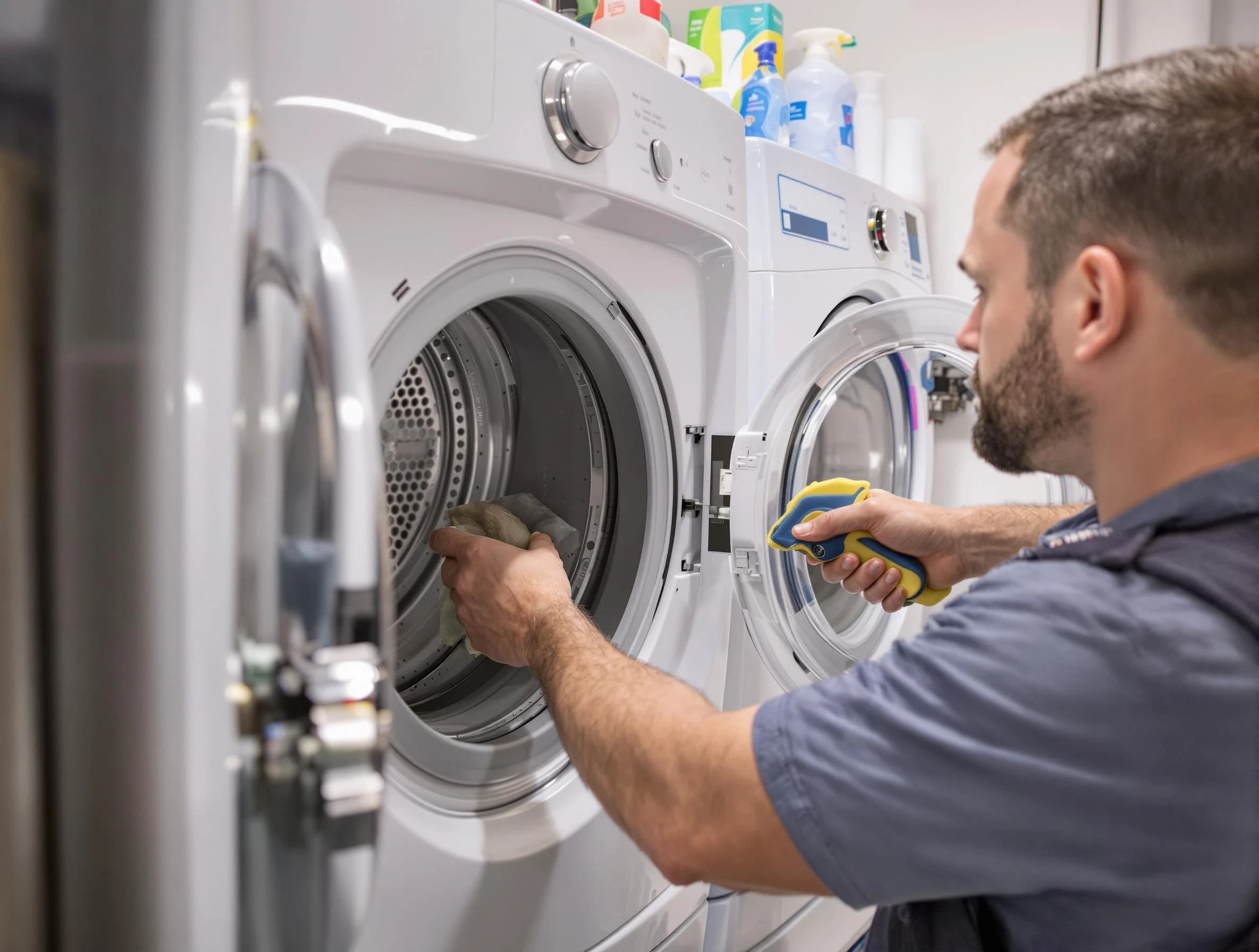 Lake Forest Dryer Vent Cleaning specialist removing lint buildup from a dryer lint trap system in Lake Forest