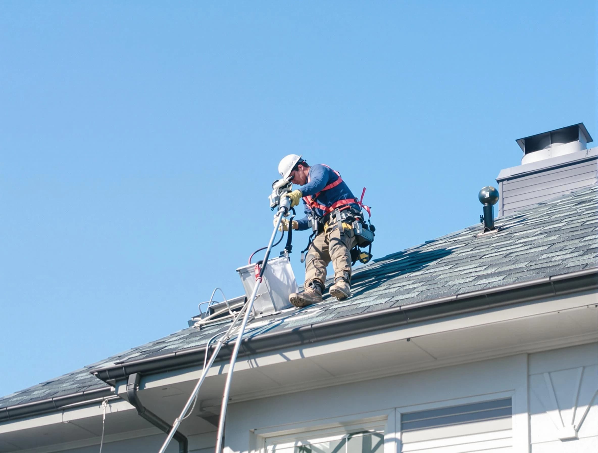 Lake Forest Dryer Vent Cleaning certified technician cleaning a roof-mounted dryer vent system in Lake Forest