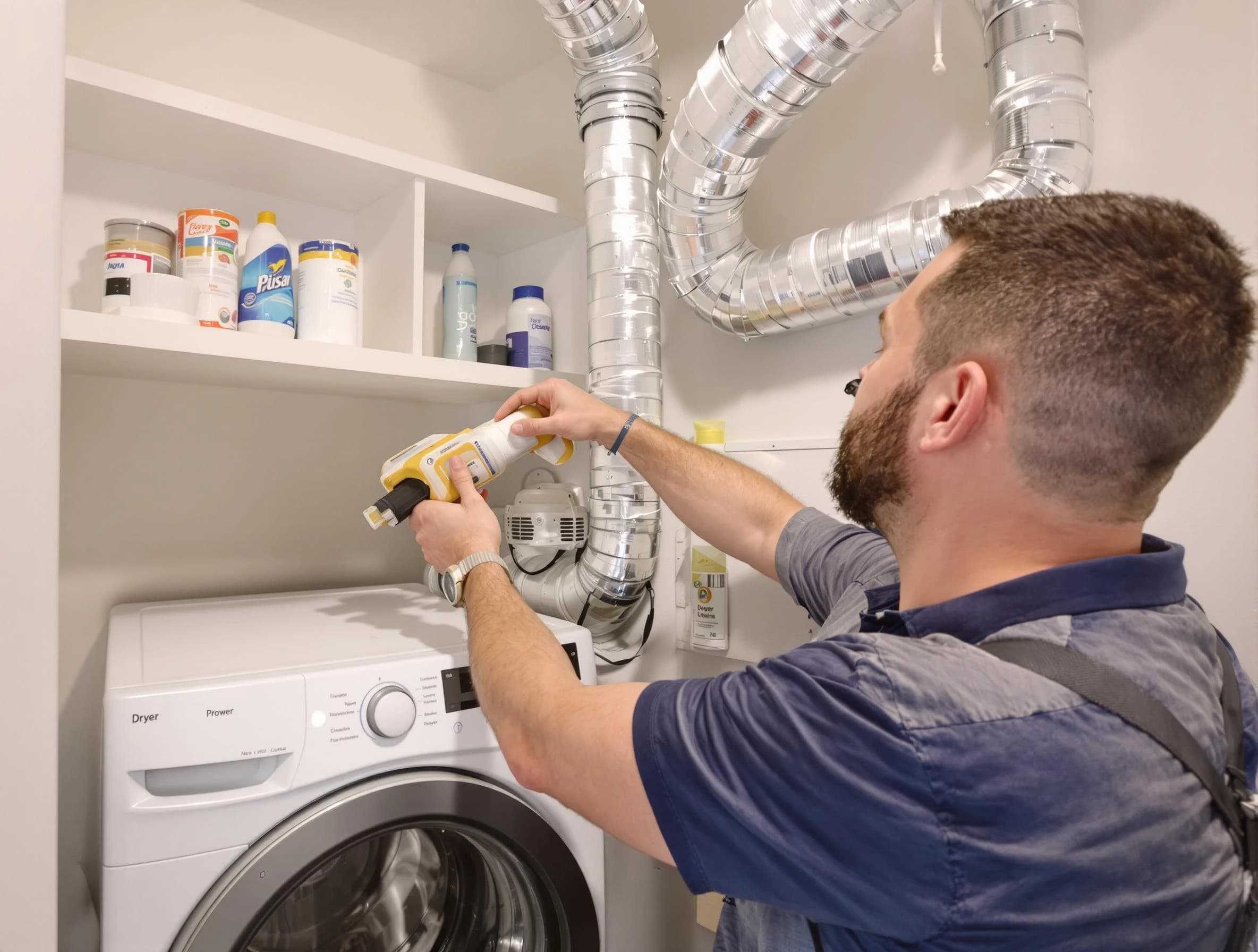Lake Forest Dryer Vent Cleaning technician performing dryer vent cleaning at a home in Lake Forest