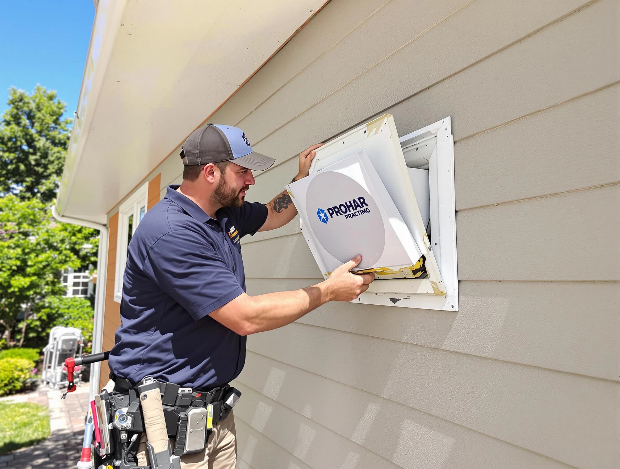 Lake Forest Dryer Vent Cleaning technician installing a new protective dryer vent cover on a home in Lake Forest