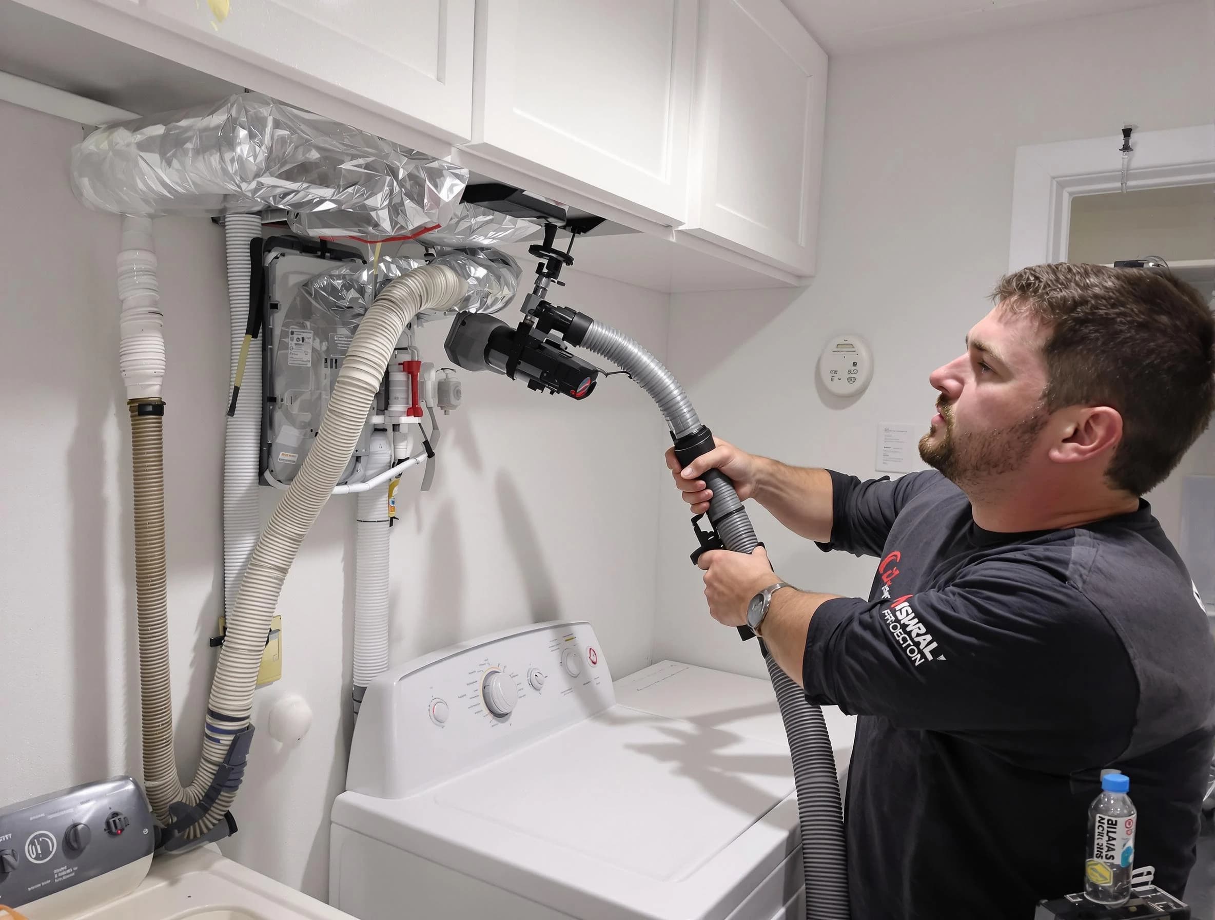 Lake Forest Dryer Vent Cleaning certified technician performing safety-focused gas dryer vent cleaning in Lake Forest