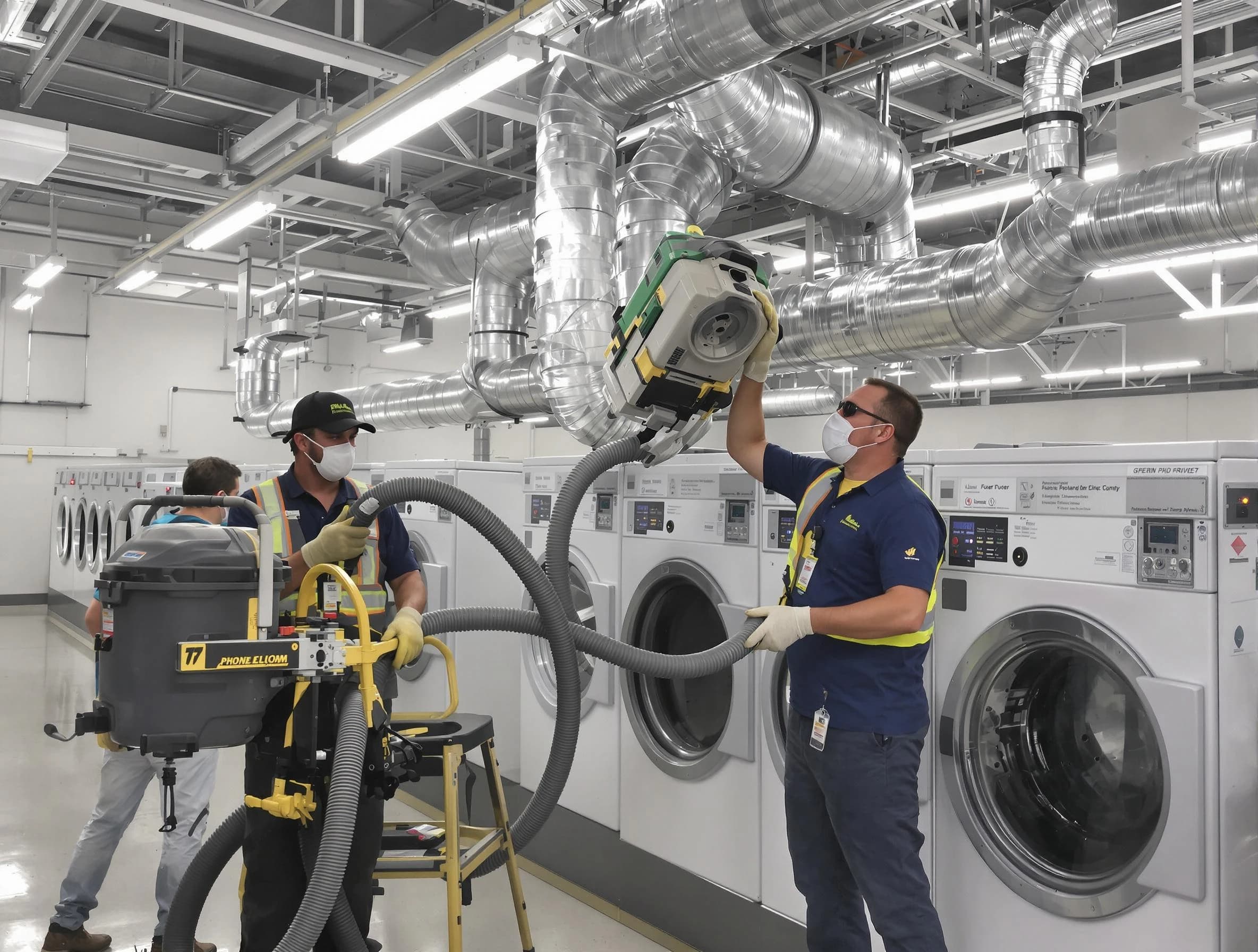 Lake Forest Dryer Vent Cleaning team cleaning large-scale industrial dryer vent systems at a facility in Lake Forest