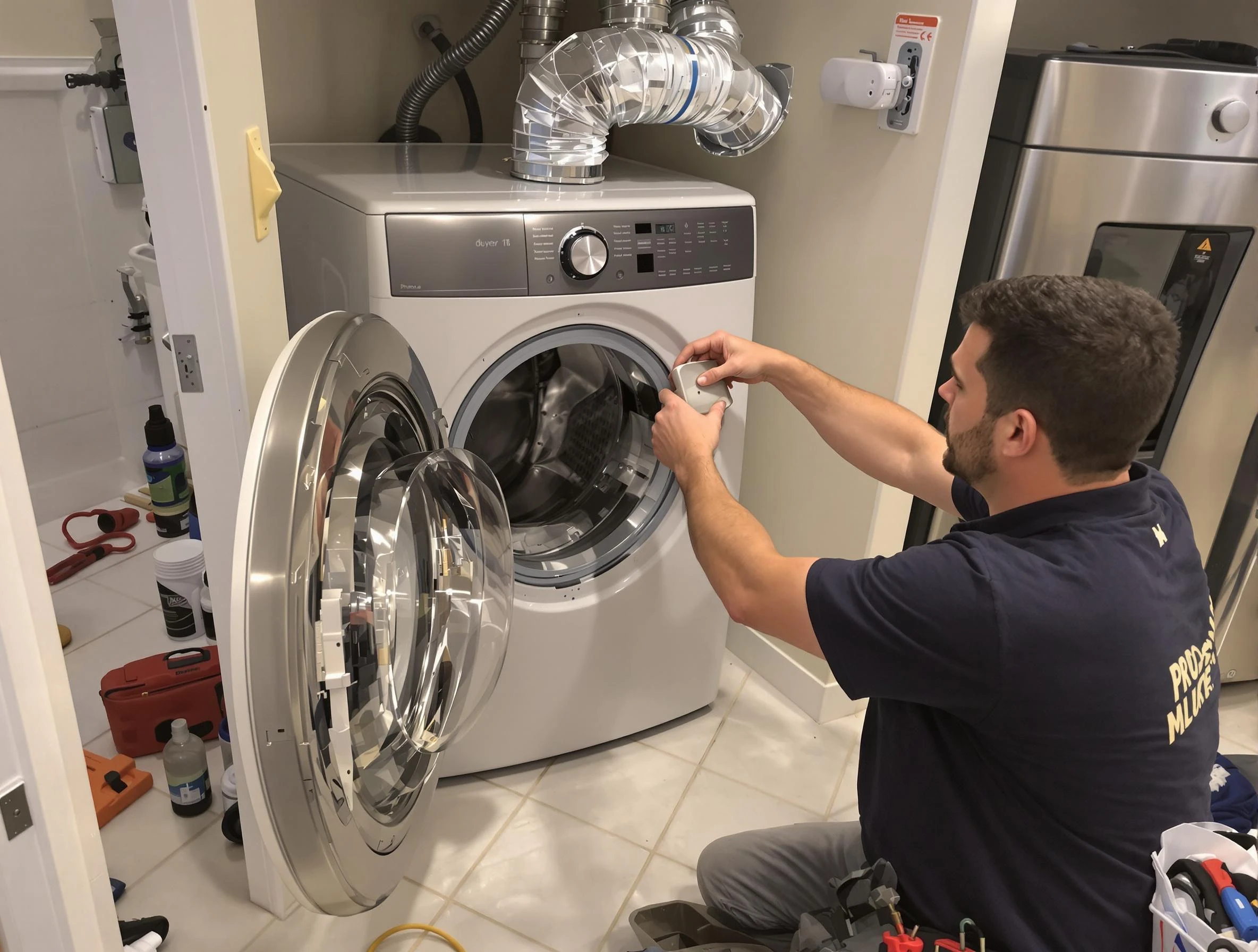 Lake Forest Dryer Vent Cleaning technician performing precise dryer vent hose installation in Lake Forest