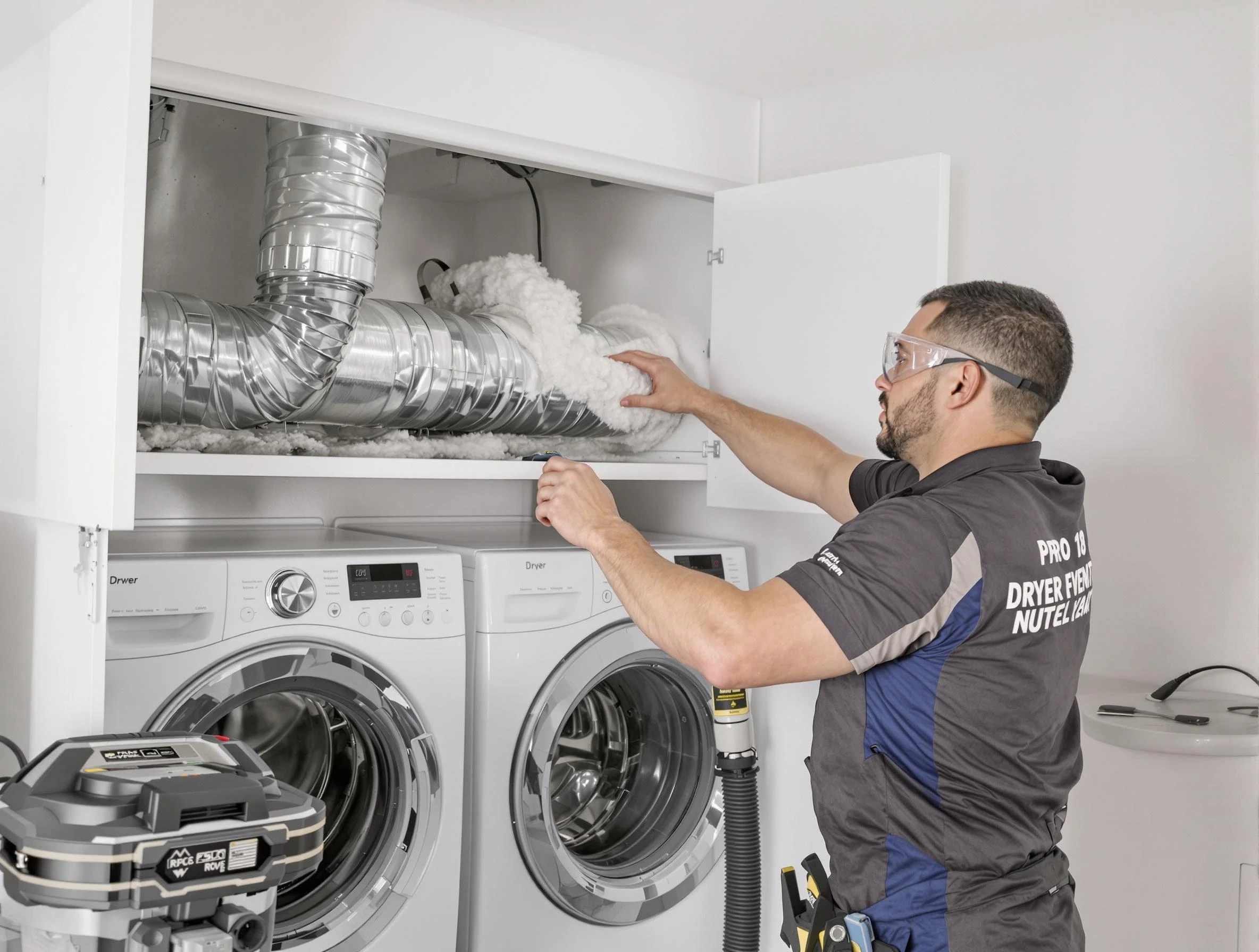 Lake Forest Dryer Vent Cleaning certified technician performing specialized gas dryer vent cleaning in Lake Forest